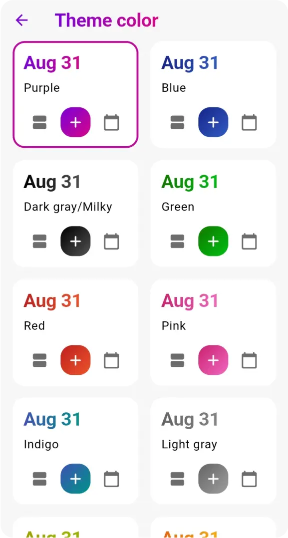Purple Diary theme selection screen