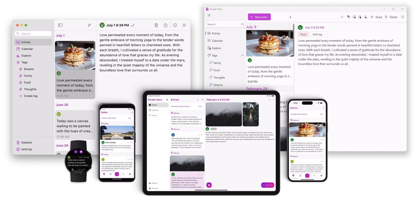 Platforms supported by Purple Diary
